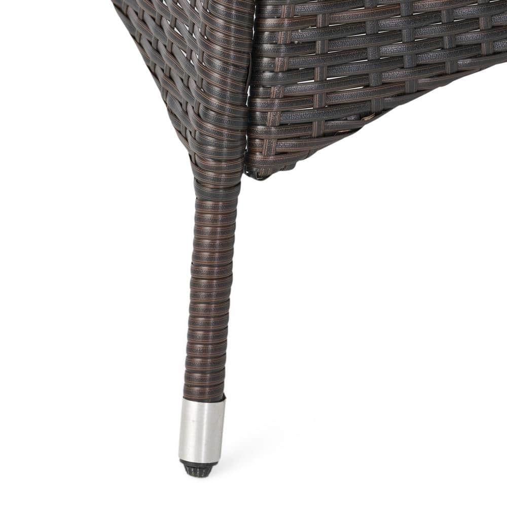 Corsica Brown Round Wicker Outdoor Dining Table with Silver-Tipped Legs