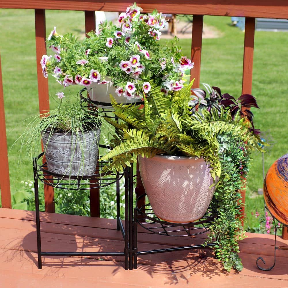 Black Iron 3-Tiered Indoor/Outdoor Plant Stand Set