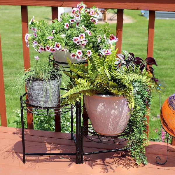 Sunnydaze 22 in. Black Iron 3-Tiered Plant Stand (2-Pack