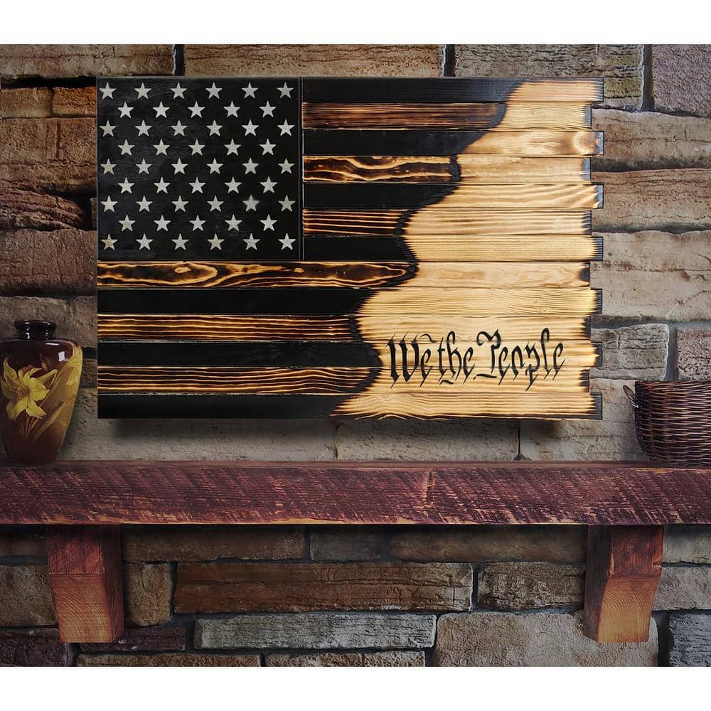 Large Burnished American Flag Wall Hanging with Secret Compartments