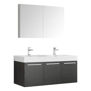 Vista 48 in. Vanity in Black with Acrylic Vanity Top in White with White Basins and Mirrored Medicine Cabinet