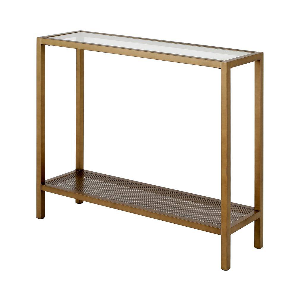 Elegant Brass and Glass Rectangular Console Table with Storage, 36"