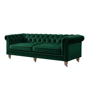 Macey 33.5 in. Width Hunter Green Velvet Button Tufted 2-Seats Chesterfield Sofa