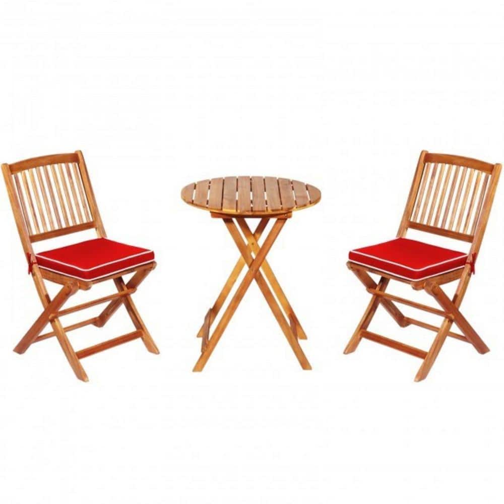 Afoxsos 3Piece Acacia Wood Round Outdoor Bistro Set Classic Garden