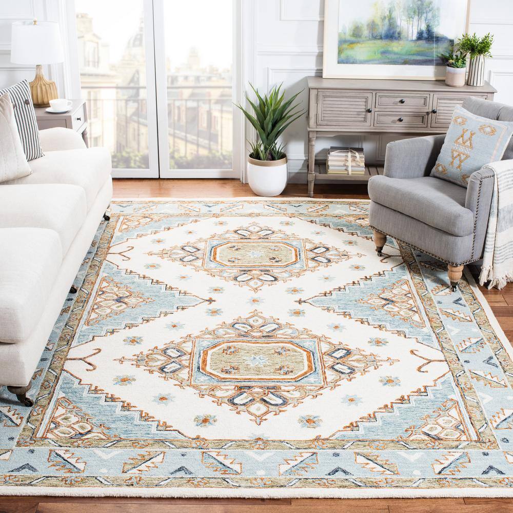 Ivory and Rust Hand-Tufted Wool Square Area Rug