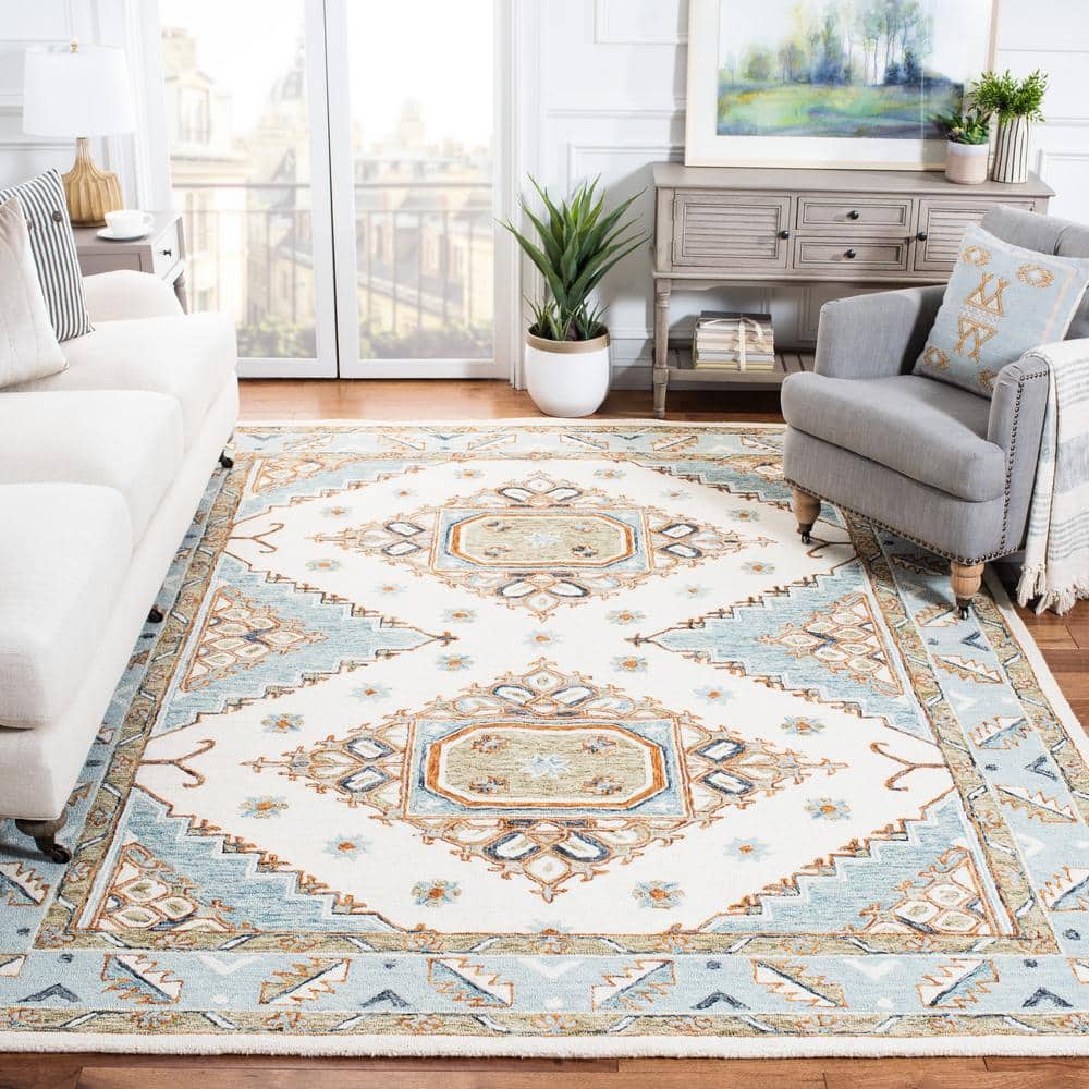 Ivory and Rust Medallion Wool 8' x 10' Handmade Tufted Rug