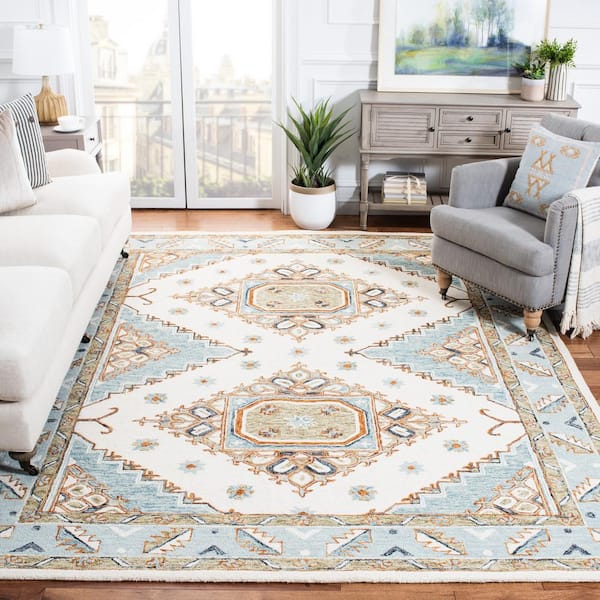 Capri Ivory/Rust 8 ft. x 10 ft. Border Diamond Medallion Area Rug