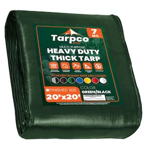 20 ft. x 20 ft. Green/Black 7 Mil Heavy Duty Polyethylene Tarp, Waterproof, UV Resistant, Rip and Tear Proof