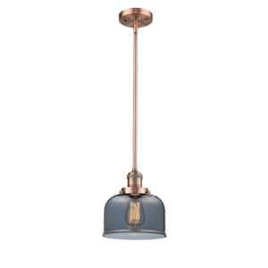 Bell 1-Light Antique Copper Bowl Pendant Light with Plated Smoke Glass Shade