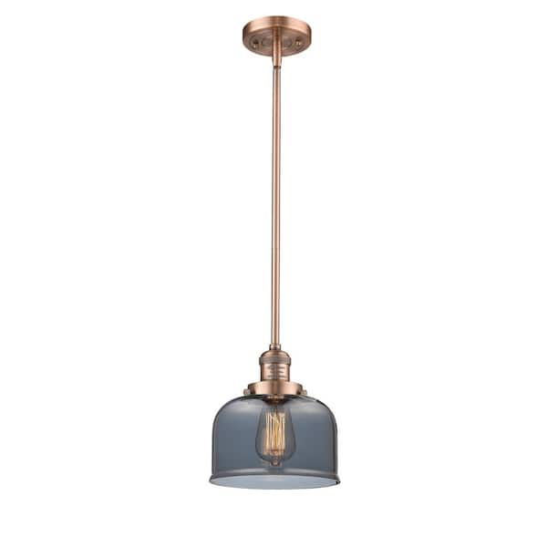 Innovations Bell 1-Light Antique Copper Bowl Pendant Light with Plated Smoke Glass Shade
