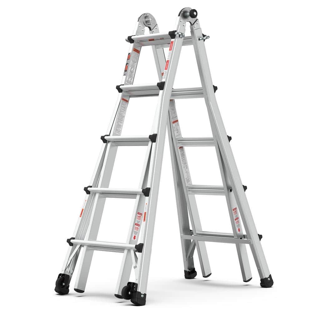 5-in-1 22 ft. Aluminum Multi Position Ladder(27 ft. Reach Height) with Whee