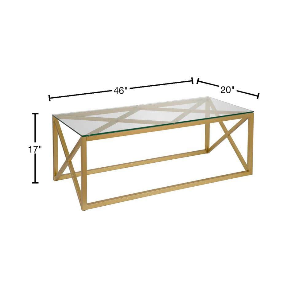 Mid-Century Modern Geometric Brass & Glass Coffee Table, 46" Wide