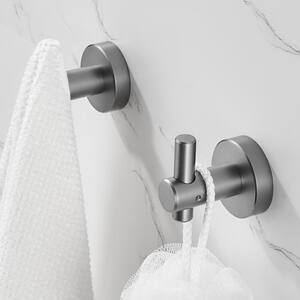 Round 4-Piece Wall-Mounted Bathroom Robe Hook and Towel Hook with hidden mounting base in Gray