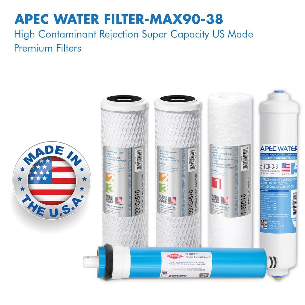 APEC 90 GPD Complete Replacement Filter Set with 3/8" Tubing