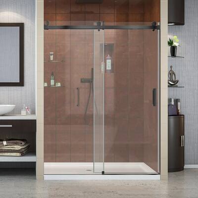 60 in. W x 76 in. H Single Sliding Frameless Shower Door in Matte Black with Soft Close 3/8 in. Glass Shower Enclosure