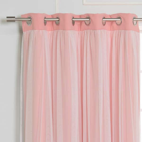 Best Home Fashion Marry Me Blackout Grommet Curtain Panel Pair with Tulle Overlay New Pink