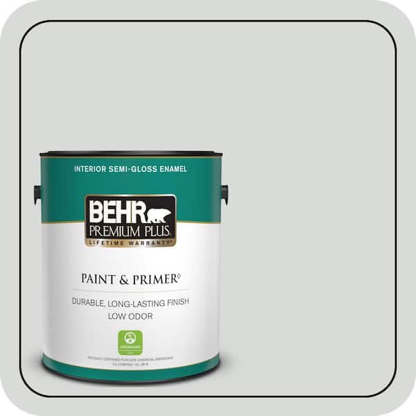 BEHR PREMIUM PLUS 1 gal. #N460-1 Evening White Semi-Gloss Enamel Low Odor Interior Paint & Primer
