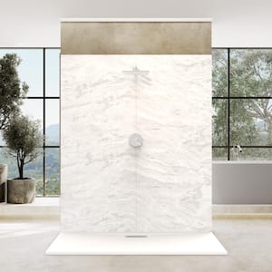72 in. L x 42 in. W x 84 in. H Solid Composite Stone Shower Kit with Sierra Light Walls & CenterBack Wht Sand Shower Pan