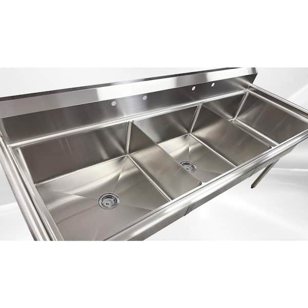 77 in. Stainless Steel 3-Compartments Commercial Sink