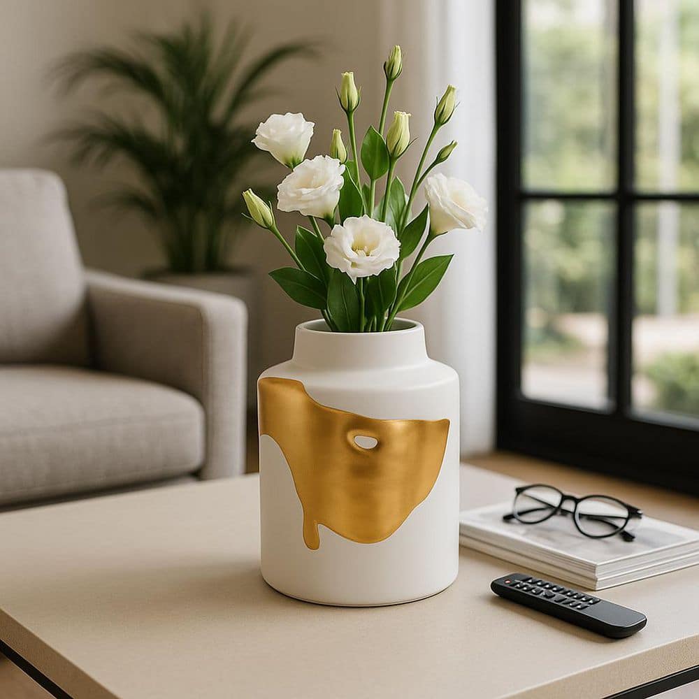 10 in. White/Gold Porcelain Cylinder Decorative Vase price history on PriceWatchPro
