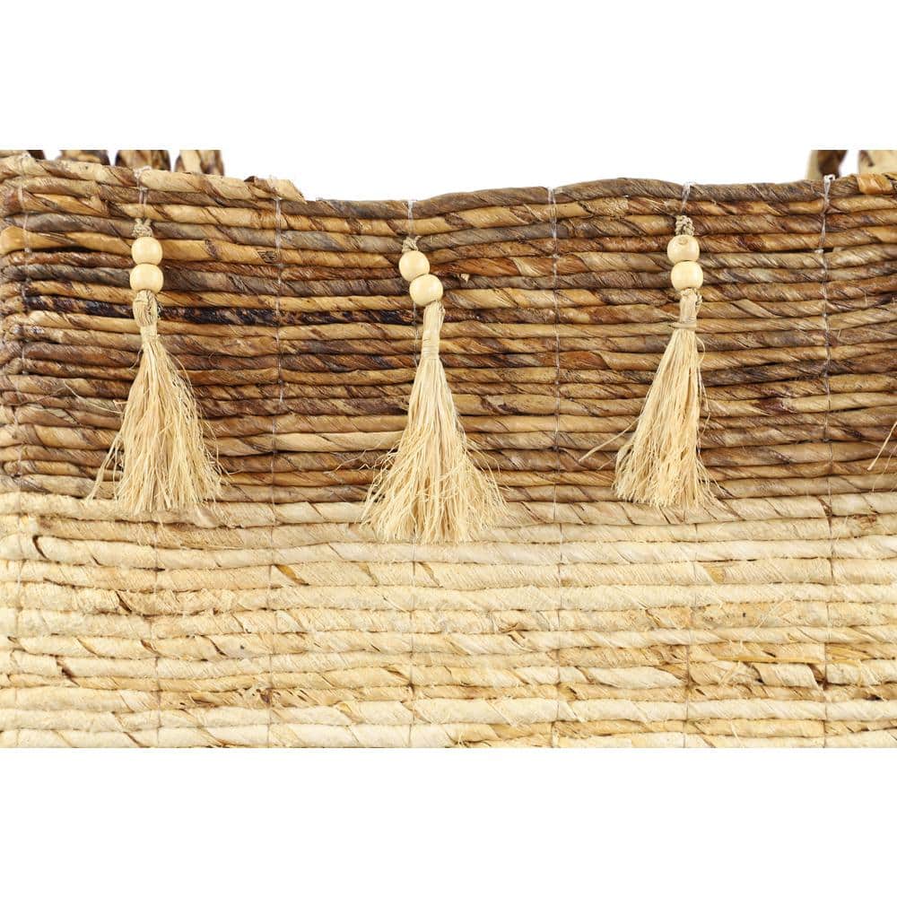 Large Rectangular Brown and Beige Wicker Storage Baskets with Tassels