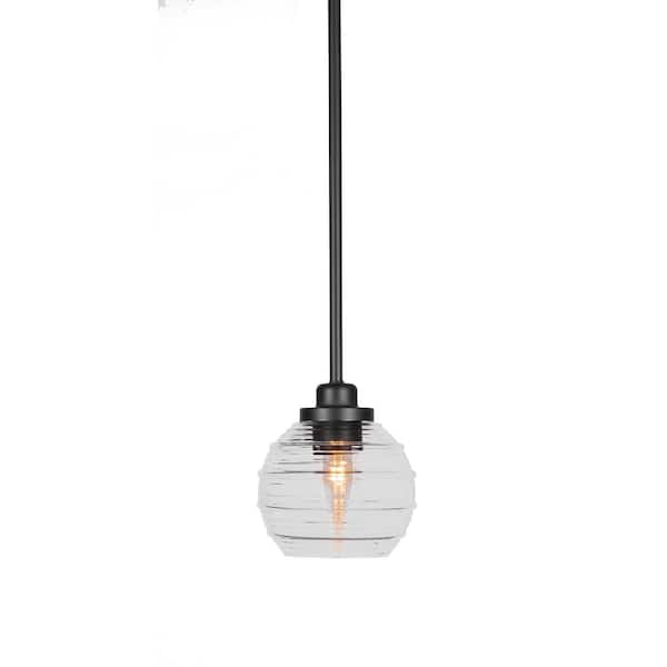 Unbranded Monroe 100-Watt 1-Light Matte Black Shaded Pendant Light with Clear Ribbed Glass Shade, No Bulb Included