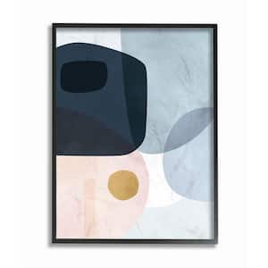 11 in. x 14 in. "Mod Shapes Blue Navy and Peach Overlapping Abstract" by Victoria Borges Framed Wall Art