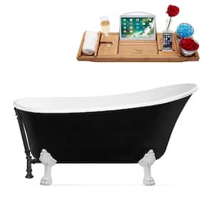 67 in. Acrylic Clawfoot Non-Whirlpool Bathtub in Glossy Black With Glossy White Clawfeet And Matte Black Drain