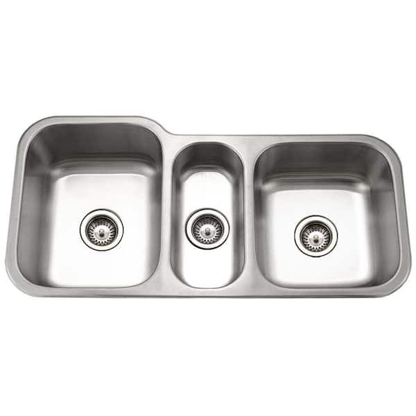 HOUZER Medallion Gourmet Undermount Stainless Steel 40 in. Triple Bowl Kitchen Sink