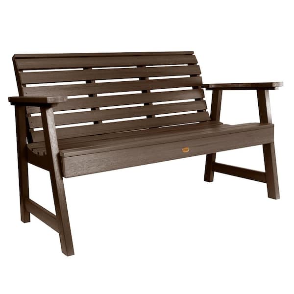 Highwood Weatherly 4 ft. 2-Person Weathered Acorn Recycled Plastic Outdoor Garden Bench