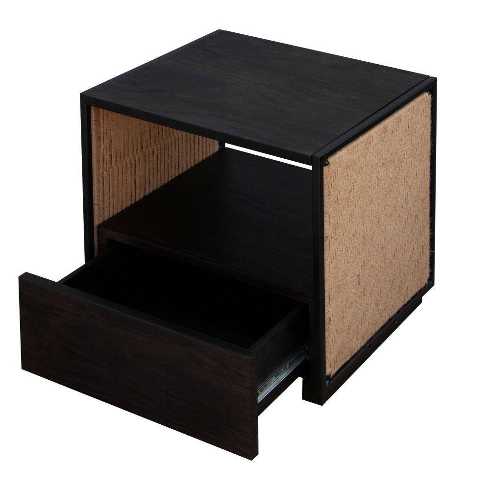 Cottage Charm Acacia Wood & Woven Jute Nightstand - Brown/Black