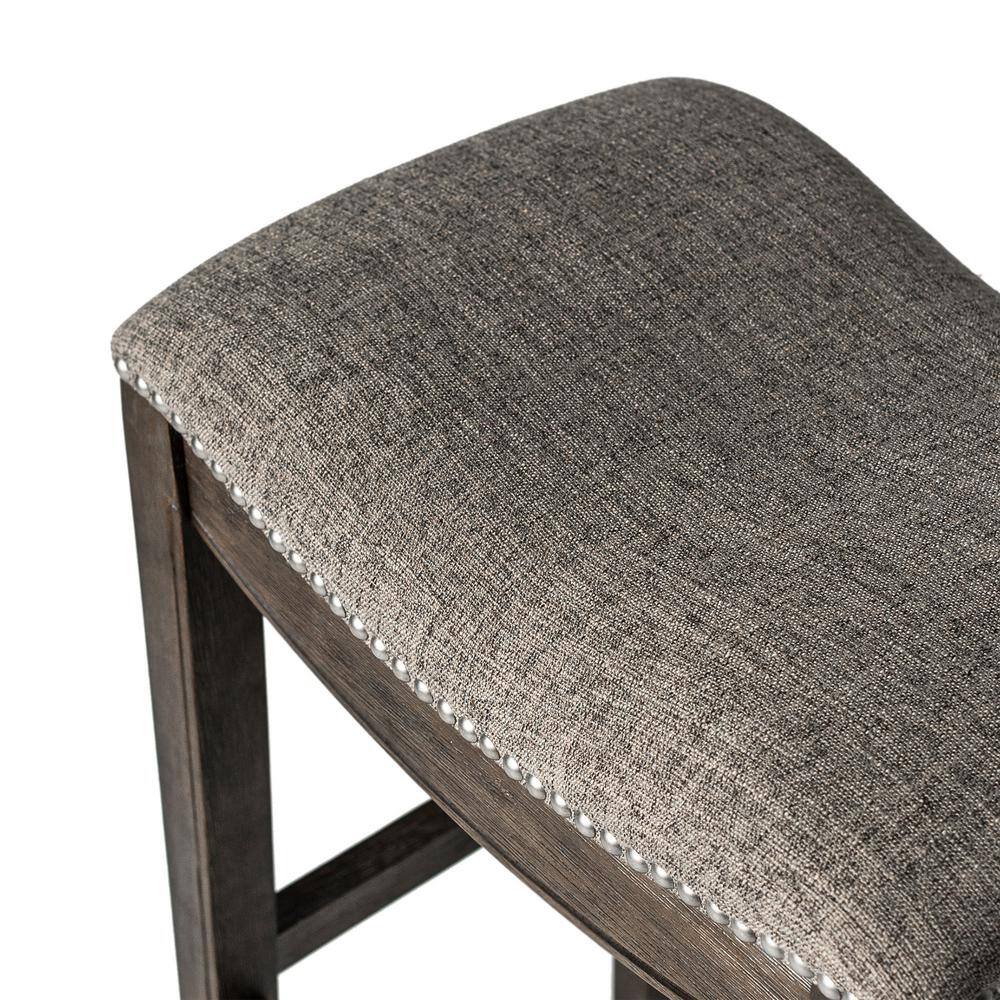 Adrien Saddle-Style Backless Bar Stool in Gray Wirebrush Finish