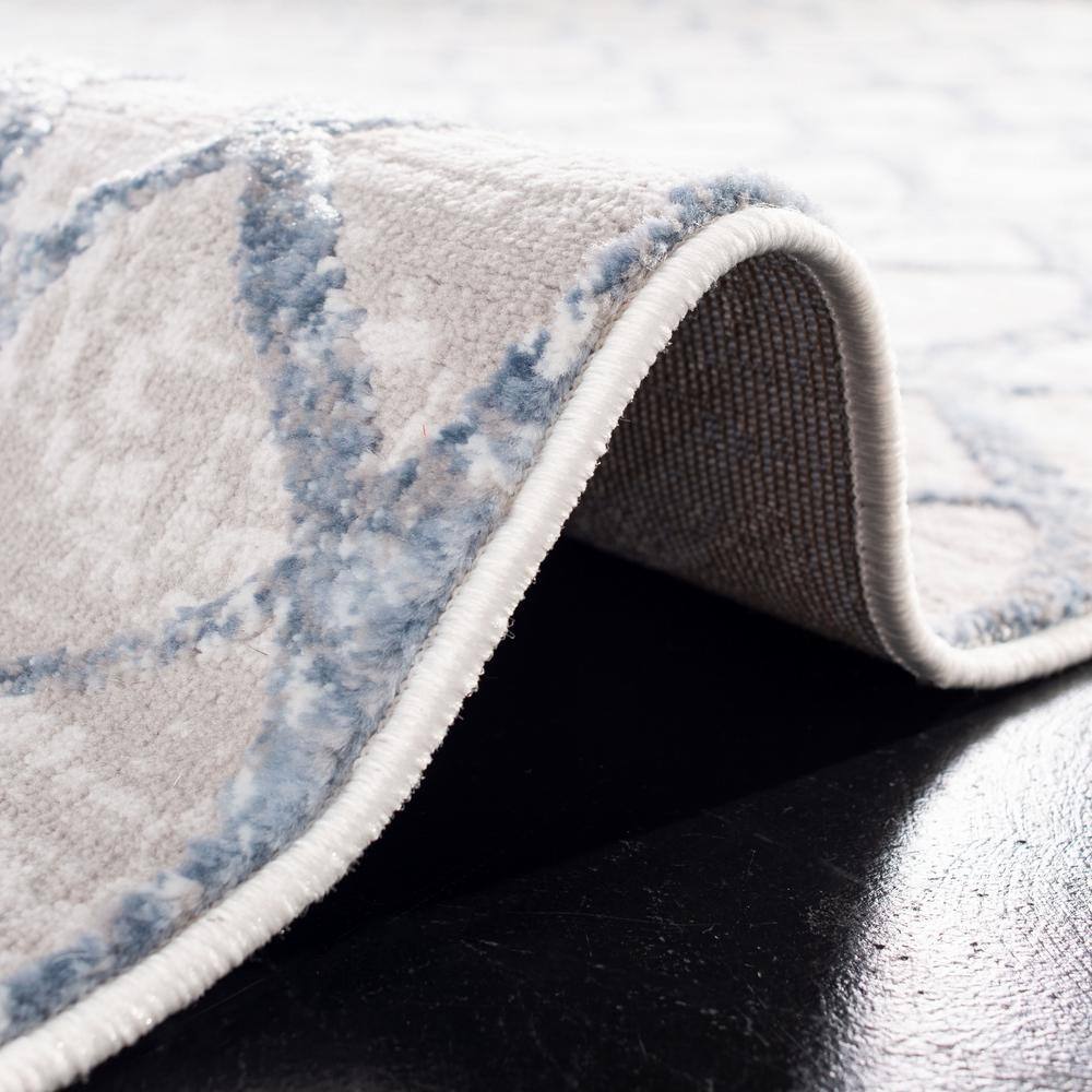 Amelia 9' Round Grey and Blue Geometric Area Rug