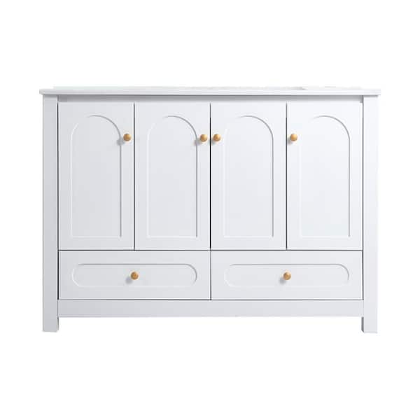 48 in. Single Sink 4 Doors 2 Drawers Freestanding White Bath Vanity with White Ceramic Top Unassembled
