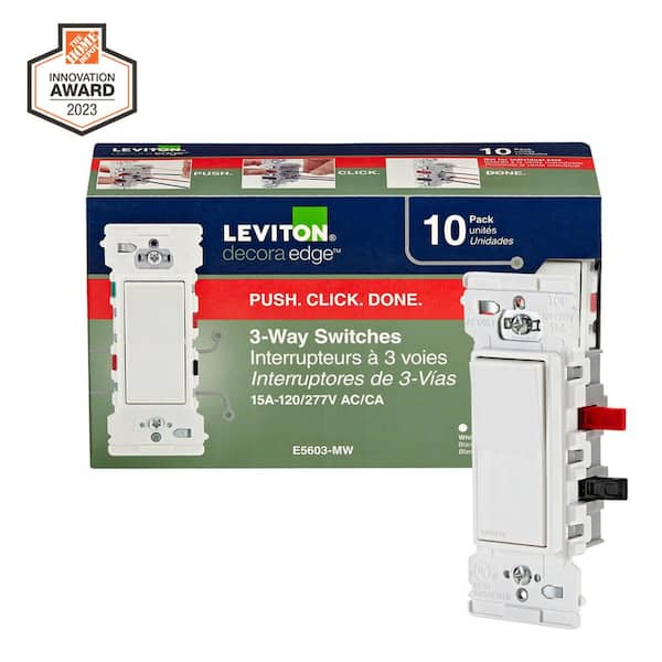 Leviton Decora Edge 15 Amp 3-Way Switch, 10-Pack, White