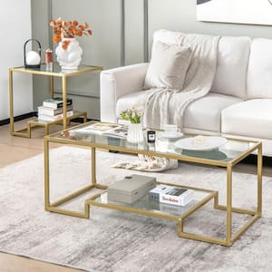 45 in. Coffee Table Set of 3 Rectangle Glass Modern Coffee Table And 2 Accent Table for Living Room