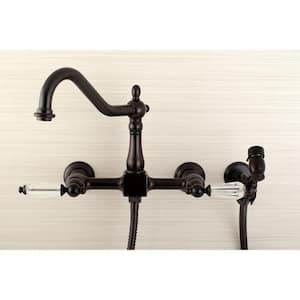 Victorian Crystal 2-Handle Wall-Mount Standard Kitchen Faucet with Side Sprayer in Oil Rubbed Bronze