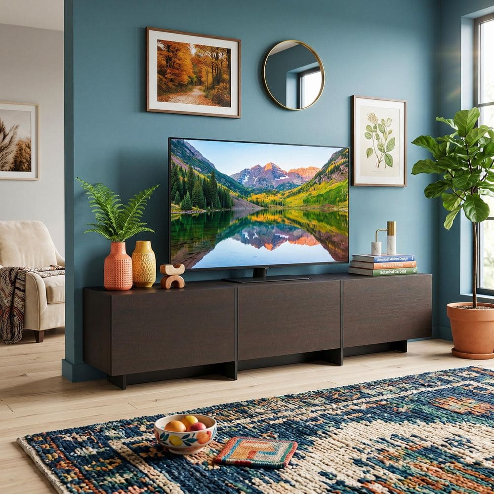 FUFU&GAGA Brown and Black Wooden Entertainment Center, TV Console