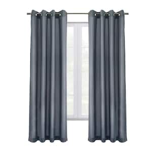 Edison Blue Polyester Textured 52 in. W x 108 in. L Grommet Indoor Blackout Curtain (Single Panel)
