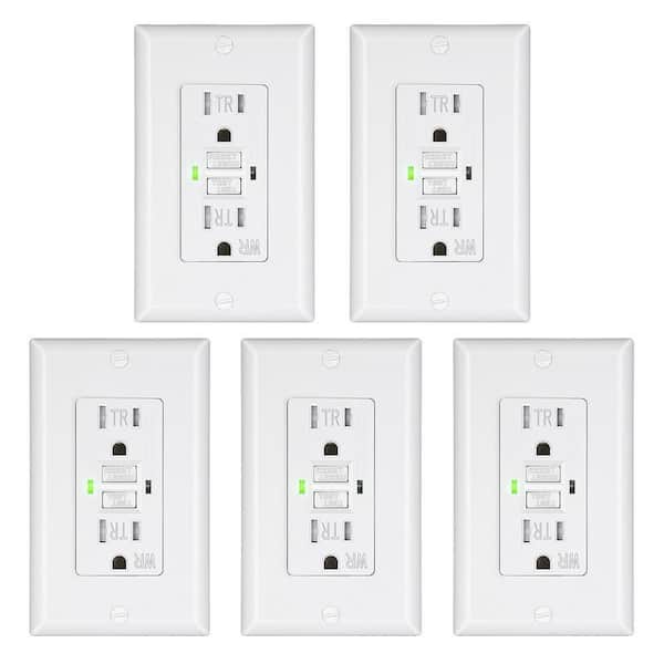 5-Pack GFCI Outlet 15Amp,Weather-Resistant(WR), Tamper-Resistant(TR),Self-Test, LED Indicator, Wallplate Included, White