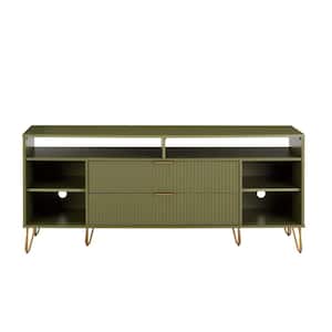 DUMBO 63" Olive Green Mid-Century Modern TV Stand Fits TV's up to 60 in. with 6 Shelves and 2 Drawers