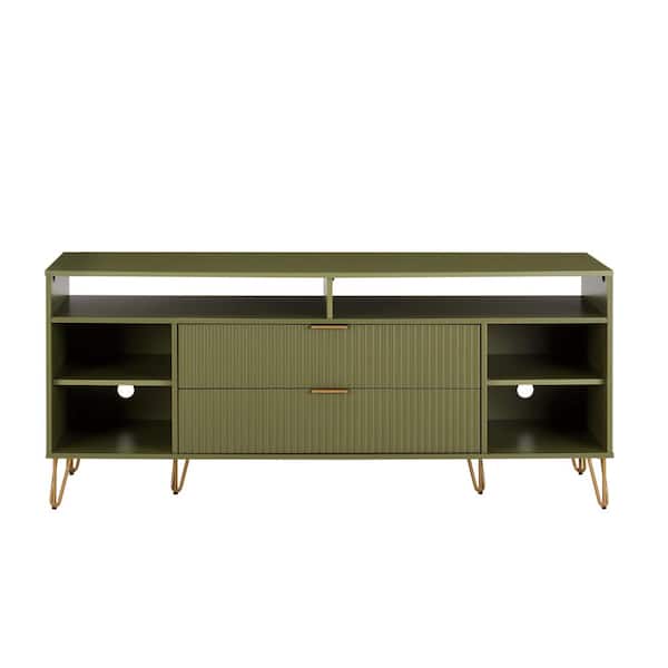 Manhattan Comfort DUMBO 62.99 in. Olive Green Mid-Century Modern TV Stand Fits TV's up to 60 in. with SNAP Tool-Free Assembly