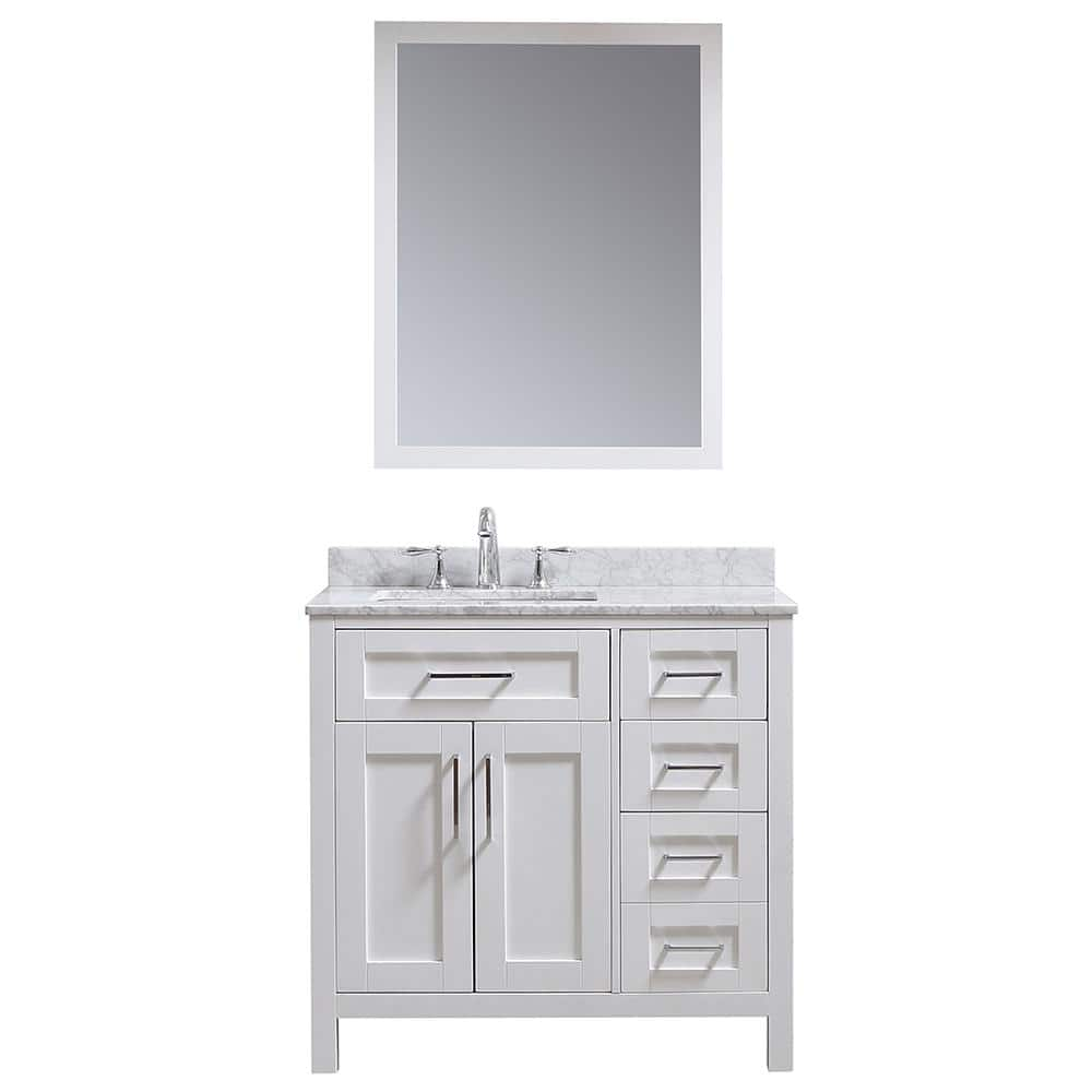 Ove Decors Wexford 36 In W Bath Vanity In White With Carrara Marble Bath Vanity Top In White With White Basin And Mirror Vkcr Wexf36 007 The Home Depot