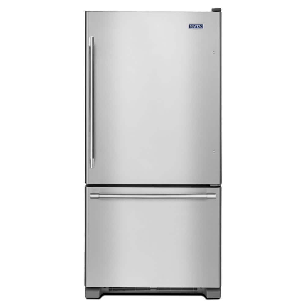 Photos - Washing Machine Maytag 22 cu. ft. Bottom Freezer Refrigerator in Fingerprint Resistant Stainless 
