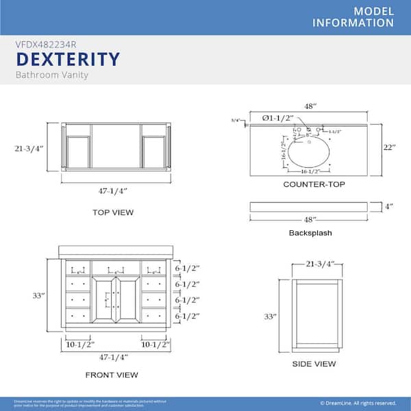 Dexterity 48 in. W x 22 in. D x 34 in . H. Oak Vanity with Oval Undermount Sink - White with White Top