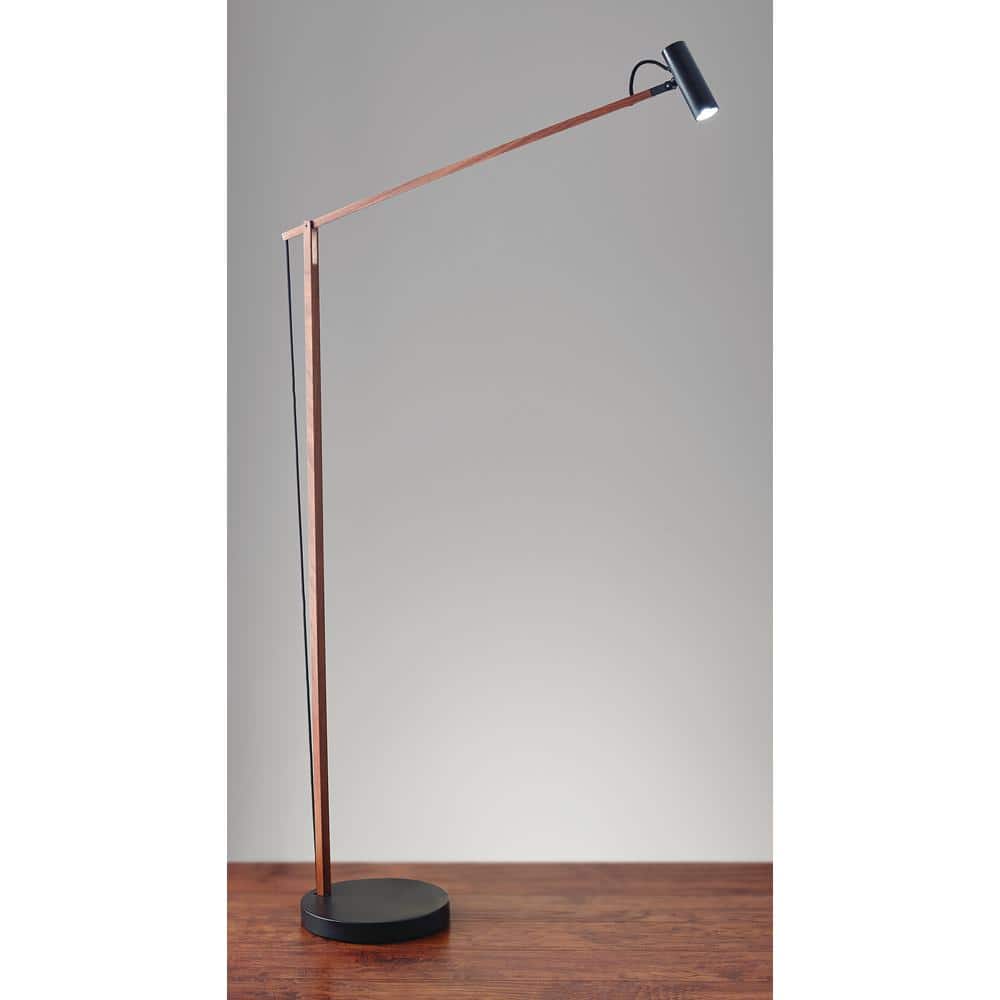 Adjustable Walnut and Black LED Floor Lamp with Touch Dimmer