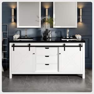 Dallas 72 in. W x 22 in. D x 34 in. H Double Bath Vanity in White with Black Granite Top with Black Sinks
