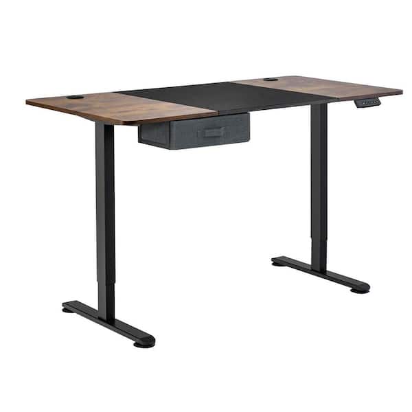 Costway 55 in. Rectangular Brown Electric Standing Desk Height Adjustable Sit Stand with USB Charging Port