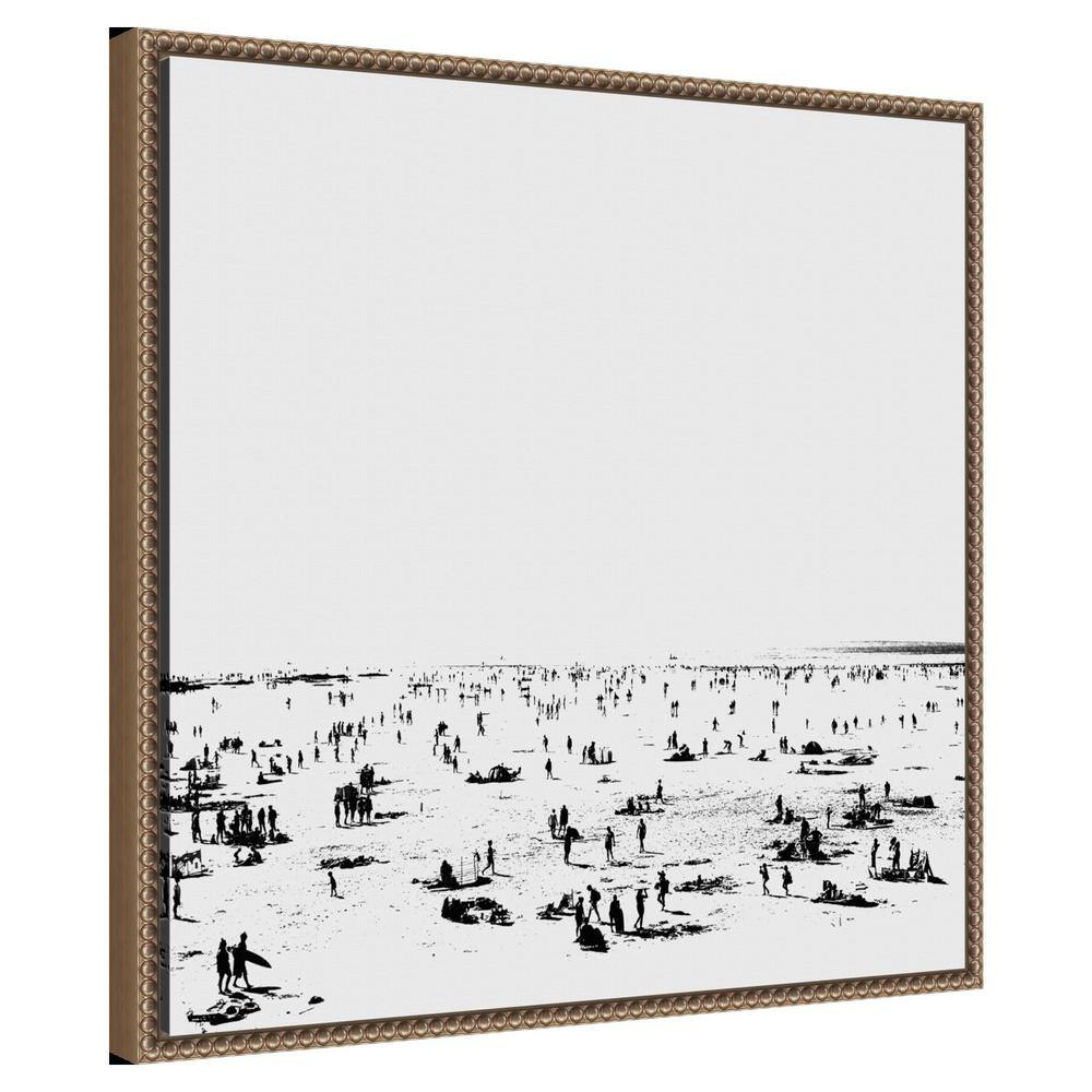 Monochrome Beach Scene Framed Canvas Wall Art 22 x 22-in