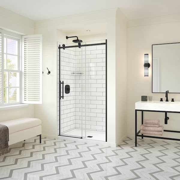 Utile 48 in. L x 32 in. W 81 in. H Composite Direct-to-Stud Three-Piece Alcove Shower Wall Kit in Metro Tux